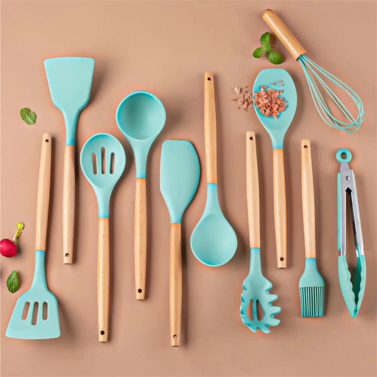 Household Silicone Kitchen Wood Handle Cooking Utensils