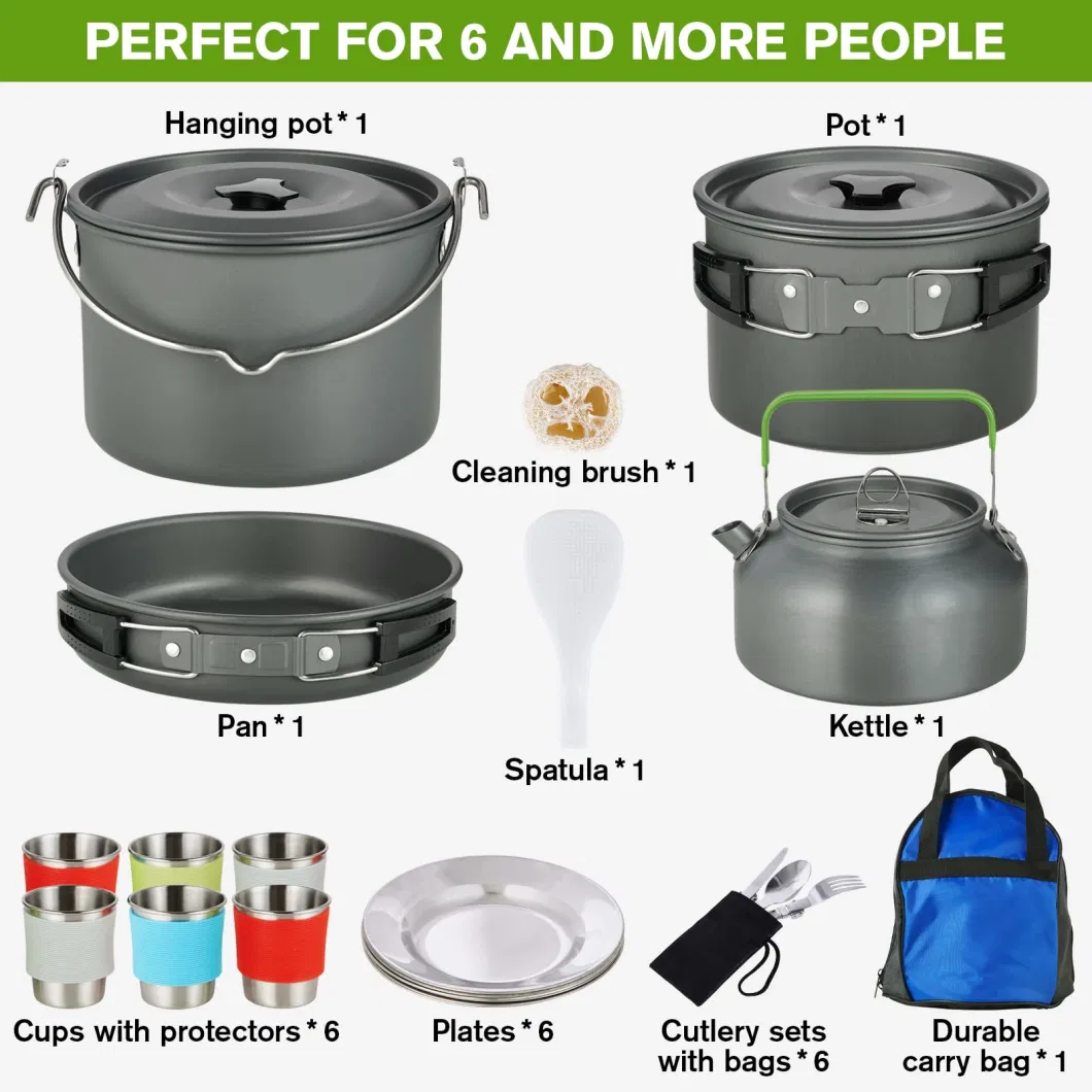 Large Size Hanging Pot Pan Kettle Cups Dishes Knives Camping Cookware Set