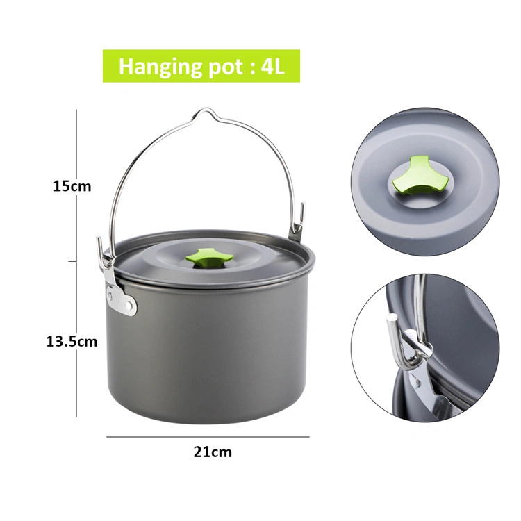 Hot Sale Travel Accessories Kettle Big Pot Non-Stick Pan Folding Cutlery Water Cup Camping Hard Anodized Aluminum Cookware Set