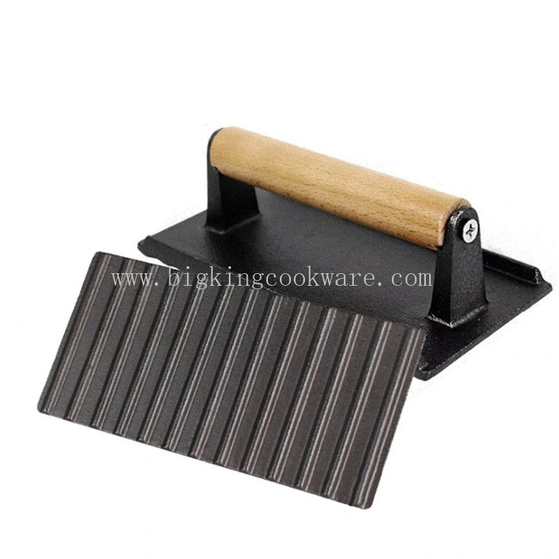 OEM Cast Iron Hamburger Press Meat Cooking Tools with Wooden Handle