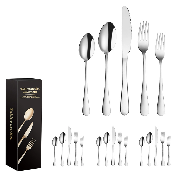 Stainless Steel Tableware 5 Sets 20 Pieces Custom Western-Style Camping Cutlery Set Steak Knife, Fork and Spoon Set