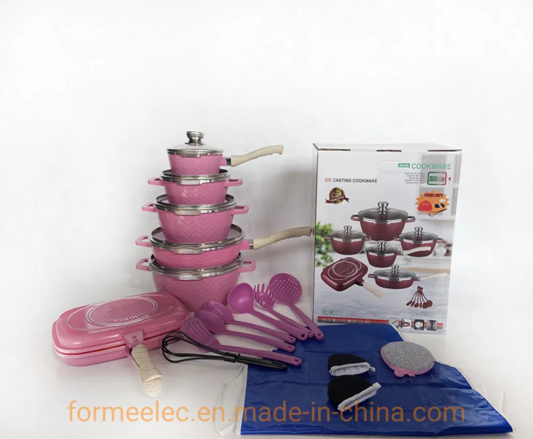 Ceramic Kitchenware Maifan Stone Casserole 6PCS Cookware Set Aluminum Granite Casserole Set