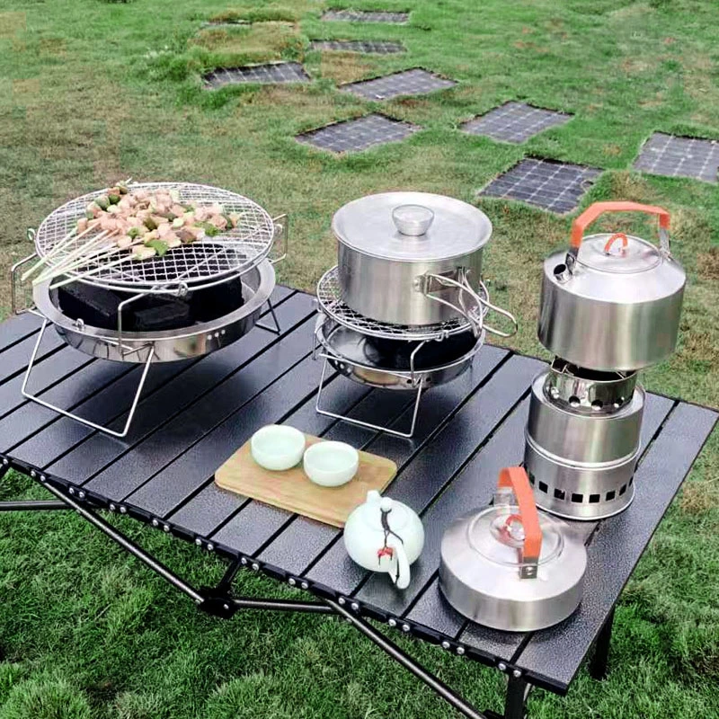Hot Selling Stainless Steel Cookware Set Portable Kitchenware Outdoor Camping Picnic Casserole Pots and Pans Set