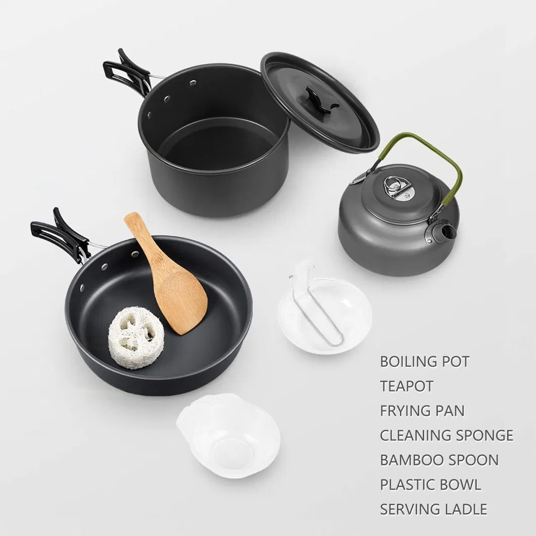 Aluminum Outdoor Folding Cookset Equipment Lightweight Backpacking Hiking Camping Cookware Set