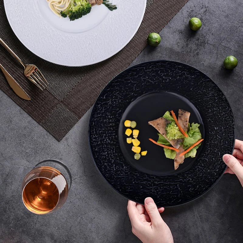 2023 New Creative Crockery for Restaurant European Style Embossed Stone Pattern Western Dinner Plate Light Luxury Ceramic Plate