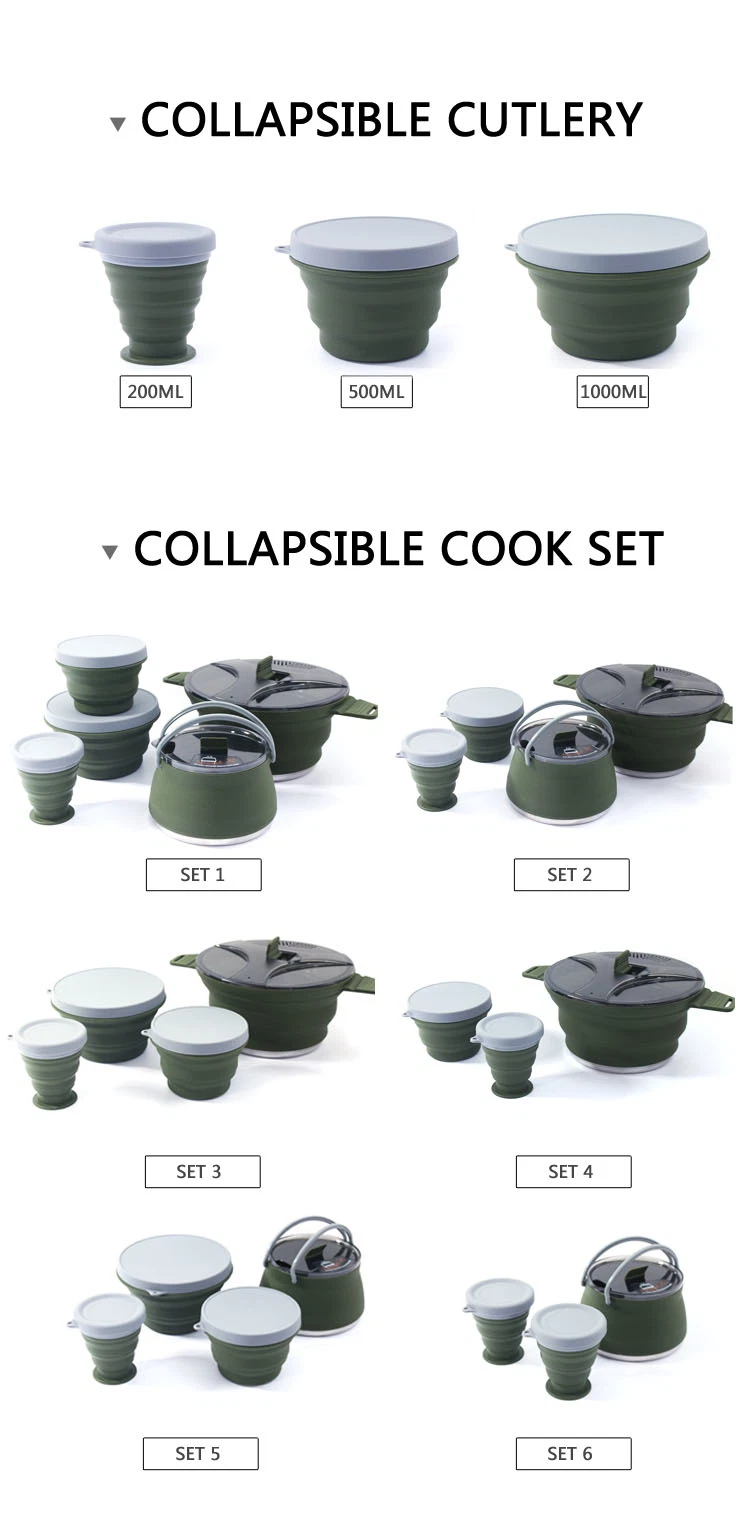 Four Piece Set Silicone Collapsible Camping Cookware Camping Pot Cookware Set for Outdoor