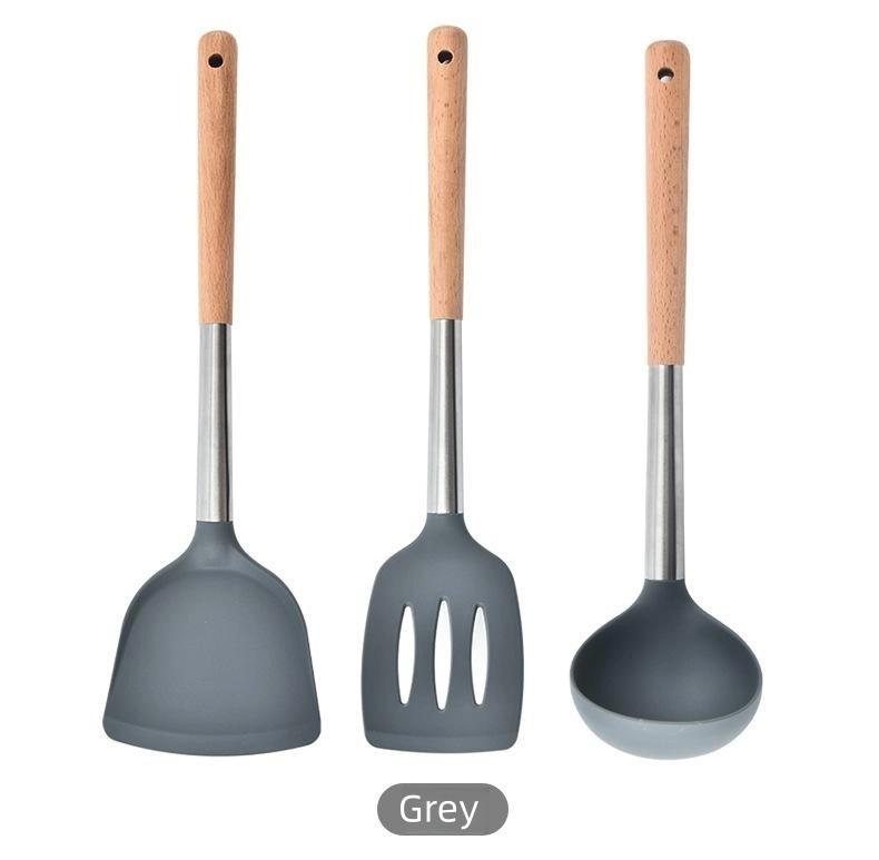 Non Stick Pot Silicone Wood Handle Kitchenware Set of Three Pieces