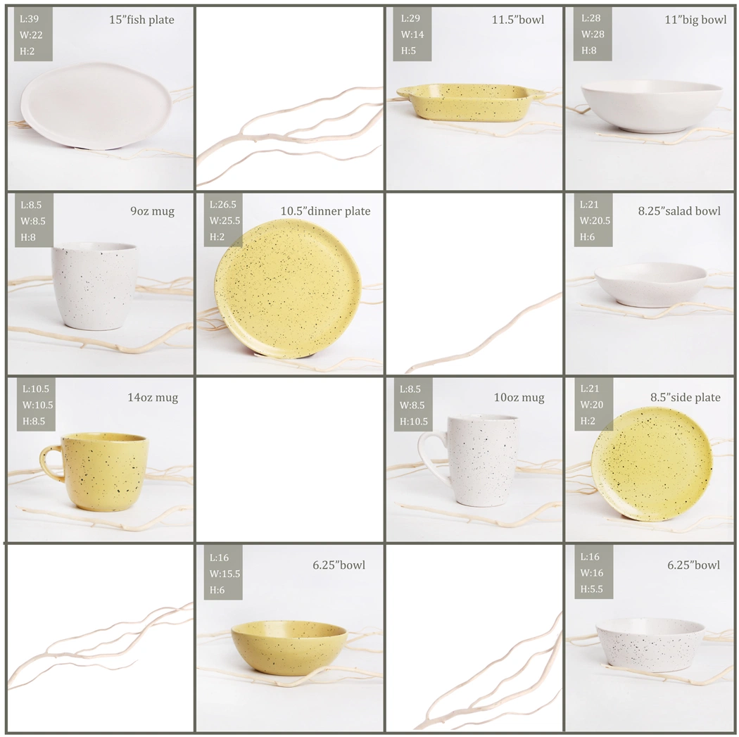 Spray Point Color Glaze Stoneware Ceramic Dinnerware Yellow with White China Tableware Dinner Set 16PCS Round Dinner Set with Spray Point