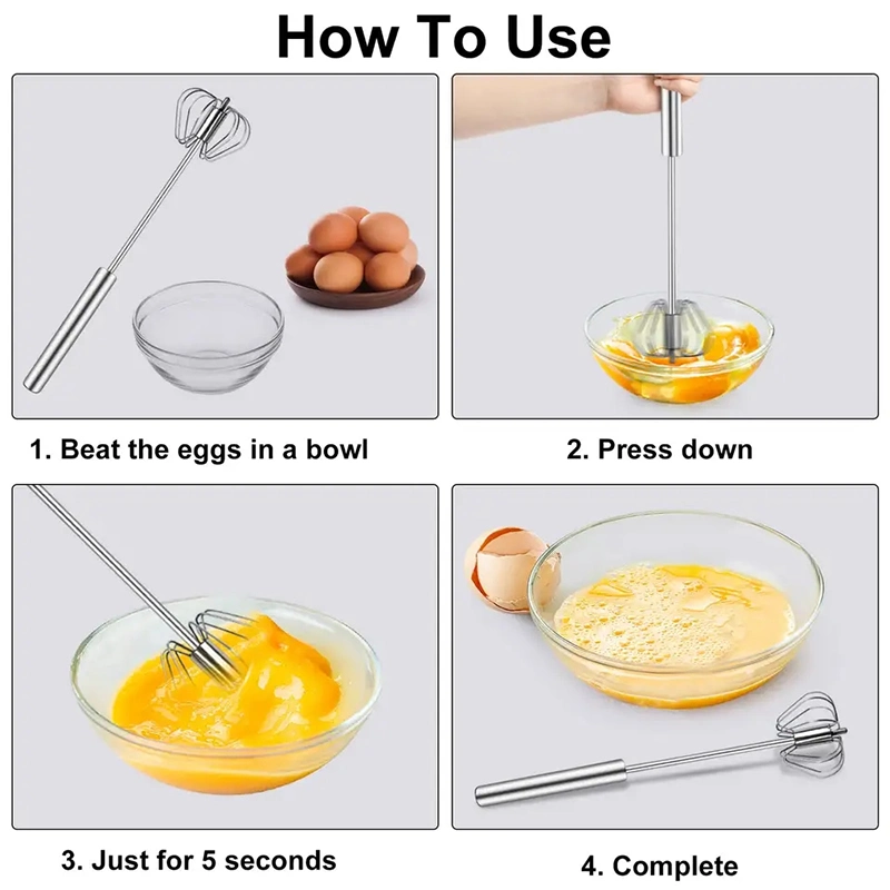 Stainless Steel Rotating Egg Whisk Semi-Automatic Egg Mixer Kitchen Accessories Bakeware Tools