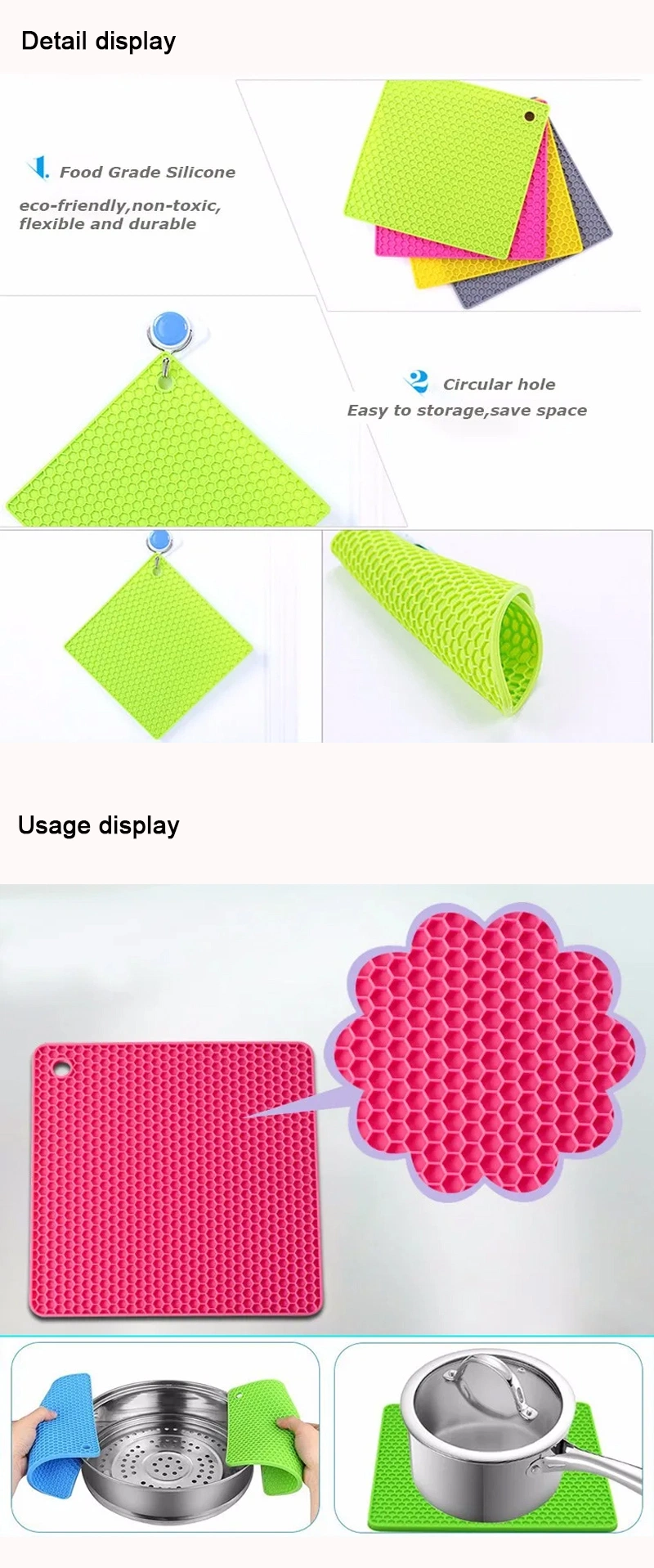 Kitchen Utensil Heat Resistant Honeycomb Silicone Hot Pot Holder Mat Coaster