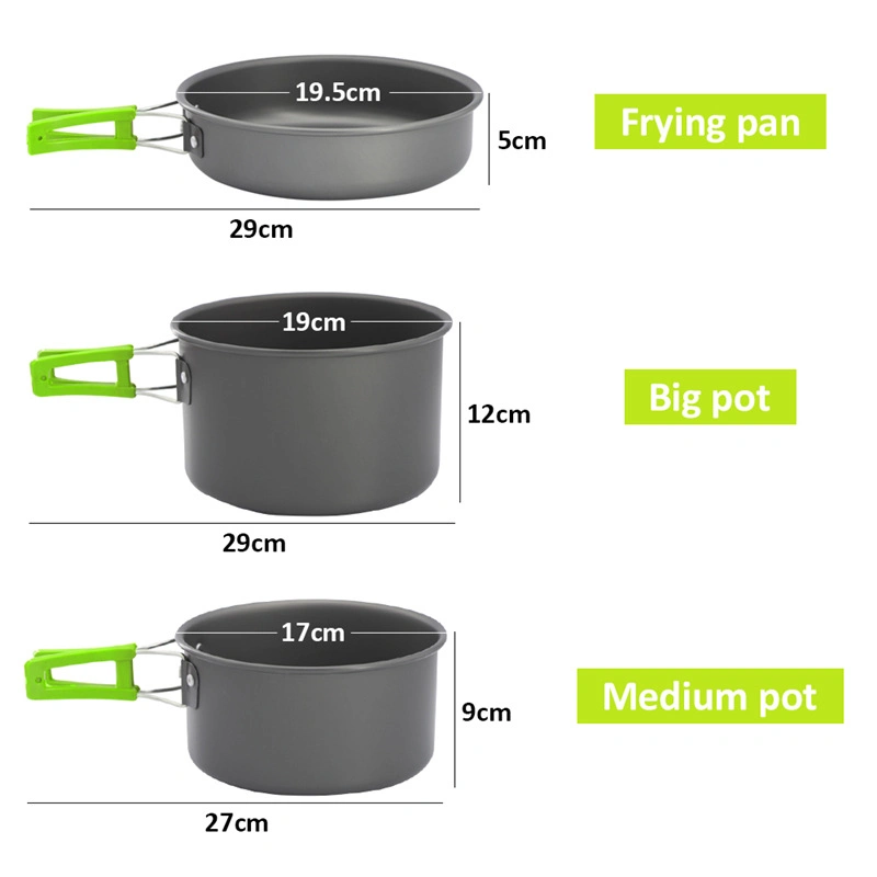 Outdoor Cooking Kit Hiking Tableware Tourism Equipment Kettle Pot Frying Pan BBQ Picnic Aluminum Camping Cookware Set