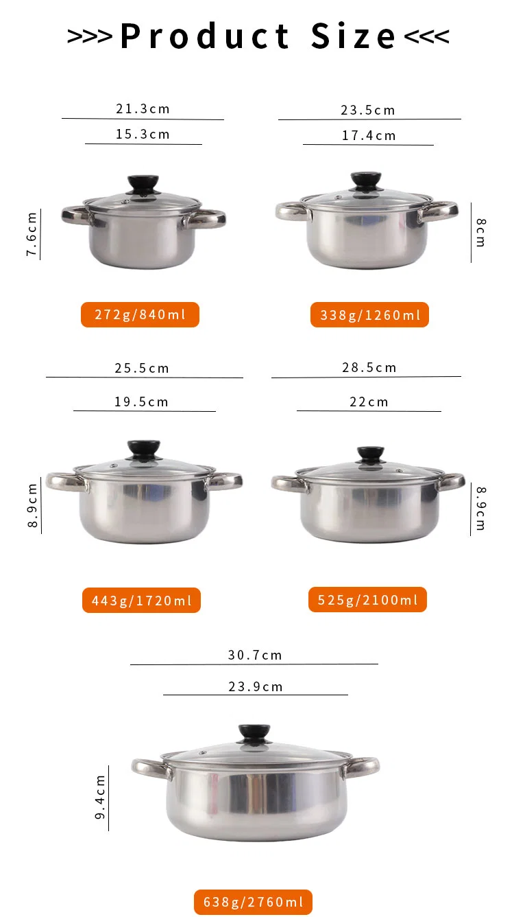 China Wholesale Kitchenware Pot Cookware Dinner Set Pan Kitchen Utensils Stainless Steel Cooking Pot