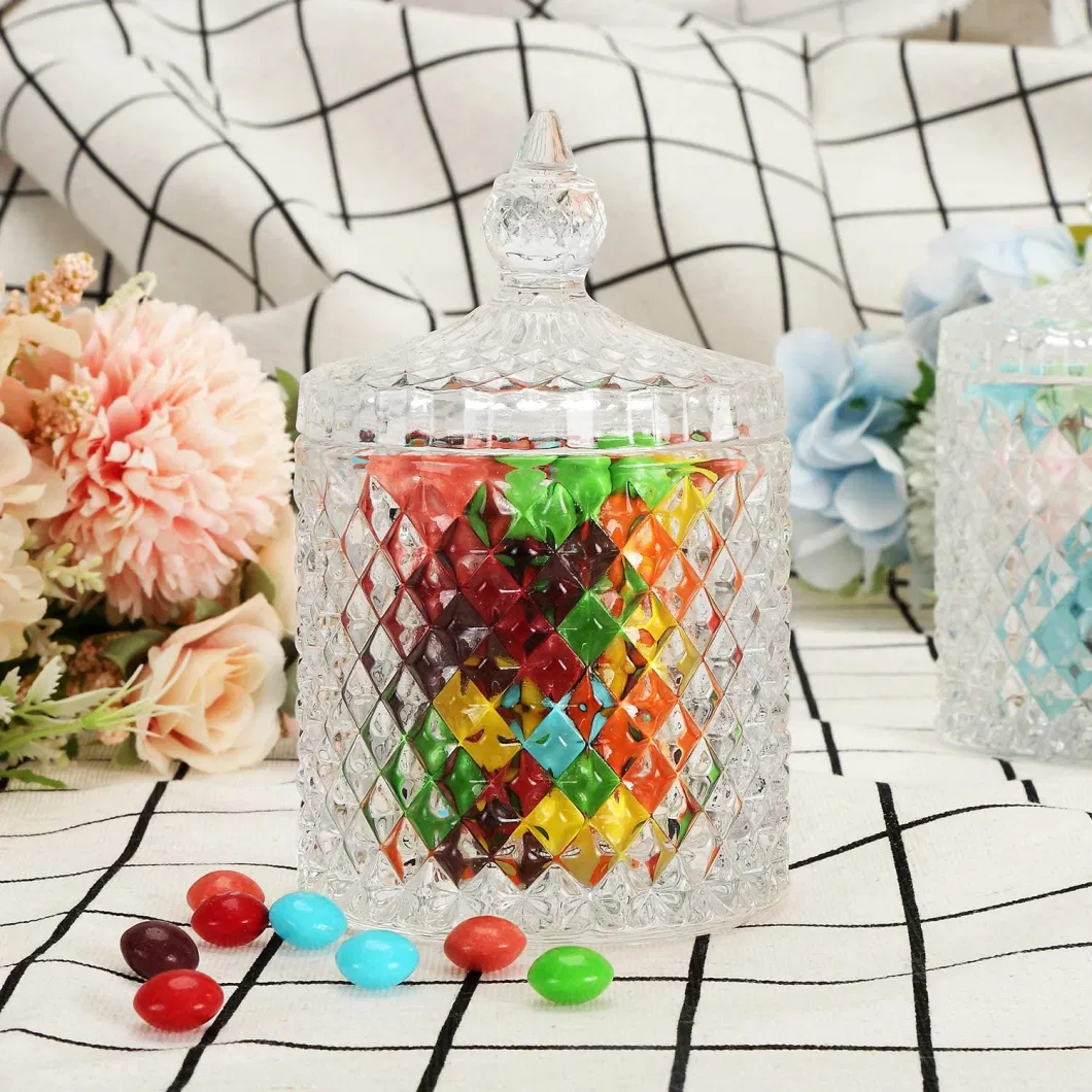 Large Crystal Diamond Glass Jar Food Storage Organization Candy Box Bowl Storage