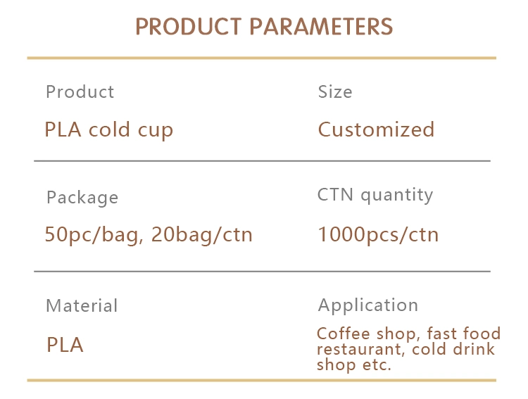 Transparent Disposable PLA Plastic Cup Biodegradable Tableware