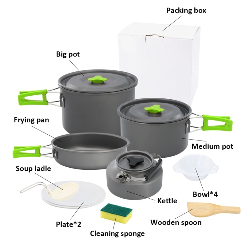 Outdoor Cooking Kit Hiking Tableware Tourism Equipment Kettle Pot Frying Pan BBQ Picnic Aluminum Camping Cookware Set