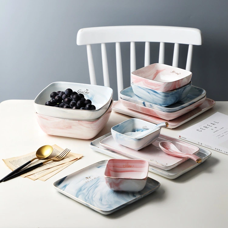 Nordic Ceramic Marble Square Dinnerware Set