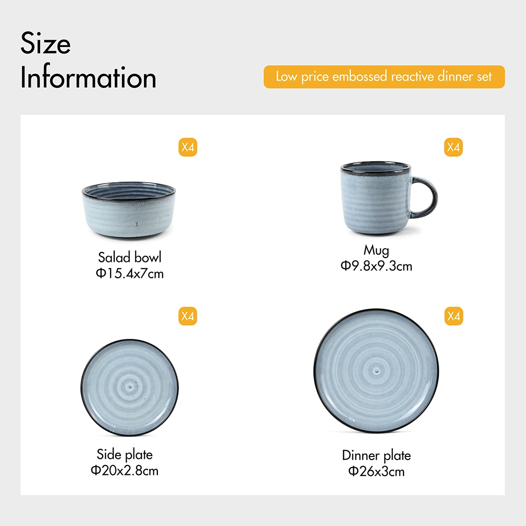 Low Price Embossed Reactive Dinner Set Crockery