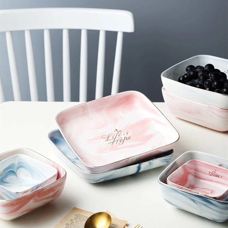 Nordic Ceramic Marble Square Dinnerware Set