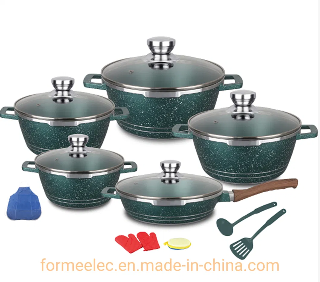 Ceramic Kitchenware Maifan Stone Casserole 6PCS Cookware Set Aluminum Granite Casserole Set