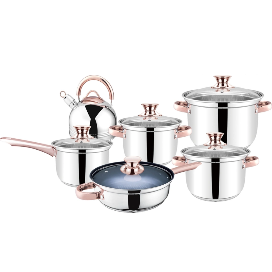 Chinese Factory Kitchen Stainless Steel Set Ware Cooking Tool Milk Pot Soup Pot 2.9L 3.9L 6.6L Frying Pot Whistle Water Kettle 2.5L 6PCS Cookware Set with Lid