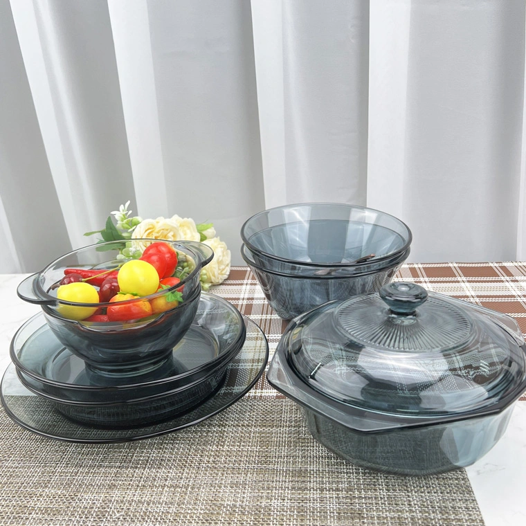 Solid Grey Color Glass Dinnerware Set Vajilla De crystal Vajilla De crystal Menaje