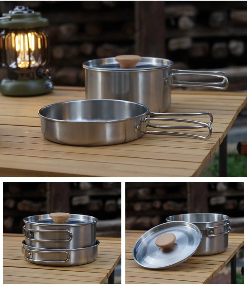 Stainless Steel Outdoor Camping Mountaineering Hot Pot Cookware Set Hiking Mess Kit