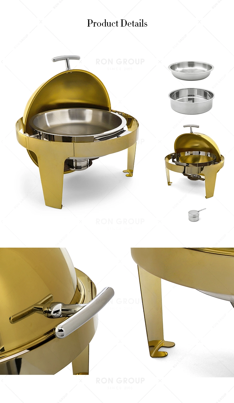 Factory Price Buffet Stove All Gold Round Food Warmer Electric Ues Fuel Use Chafing Dish