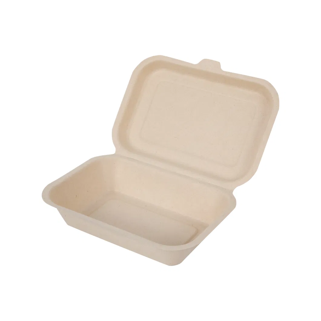 Eco Friendly Disposable Environmentally Box Sugarcane Lid Food Tableware Takeout Take Away Bagasse Food Sugarsugar Cane Bagasse Burger Box 6 Inches