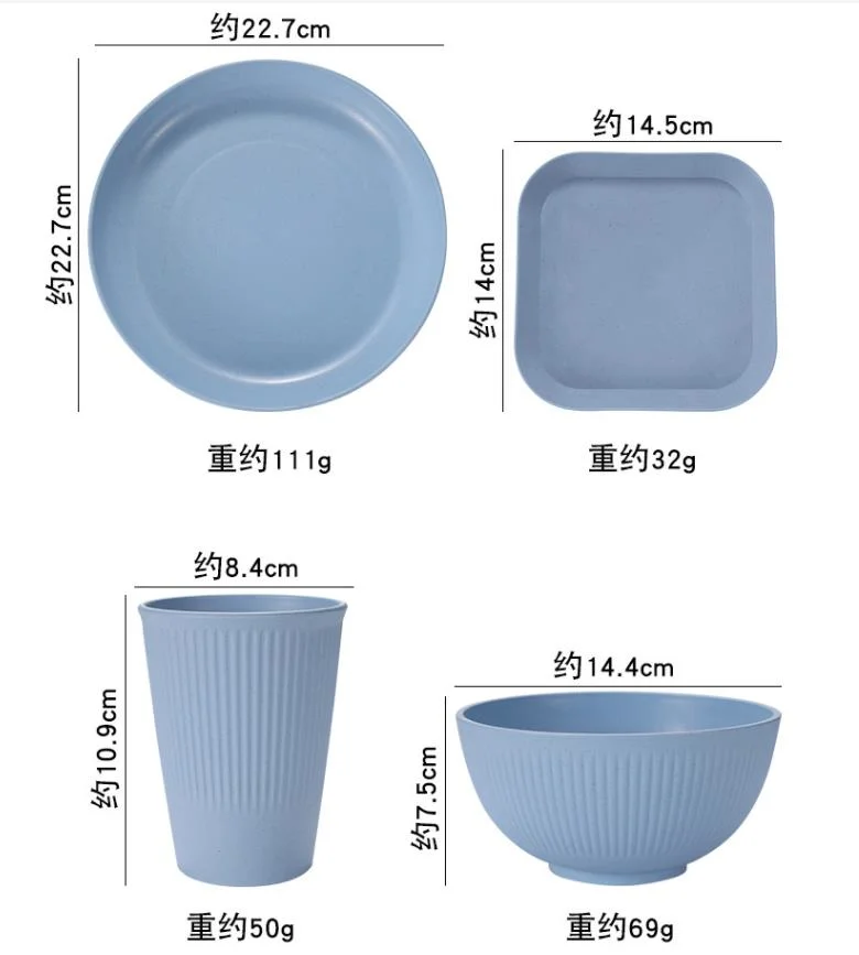 Wholesale Dessert Wheat Straw Plates Food Tray Cereal Bowls Cups Dipping Sauce Dishes Tableware Set Restaurant Dinnerware Set