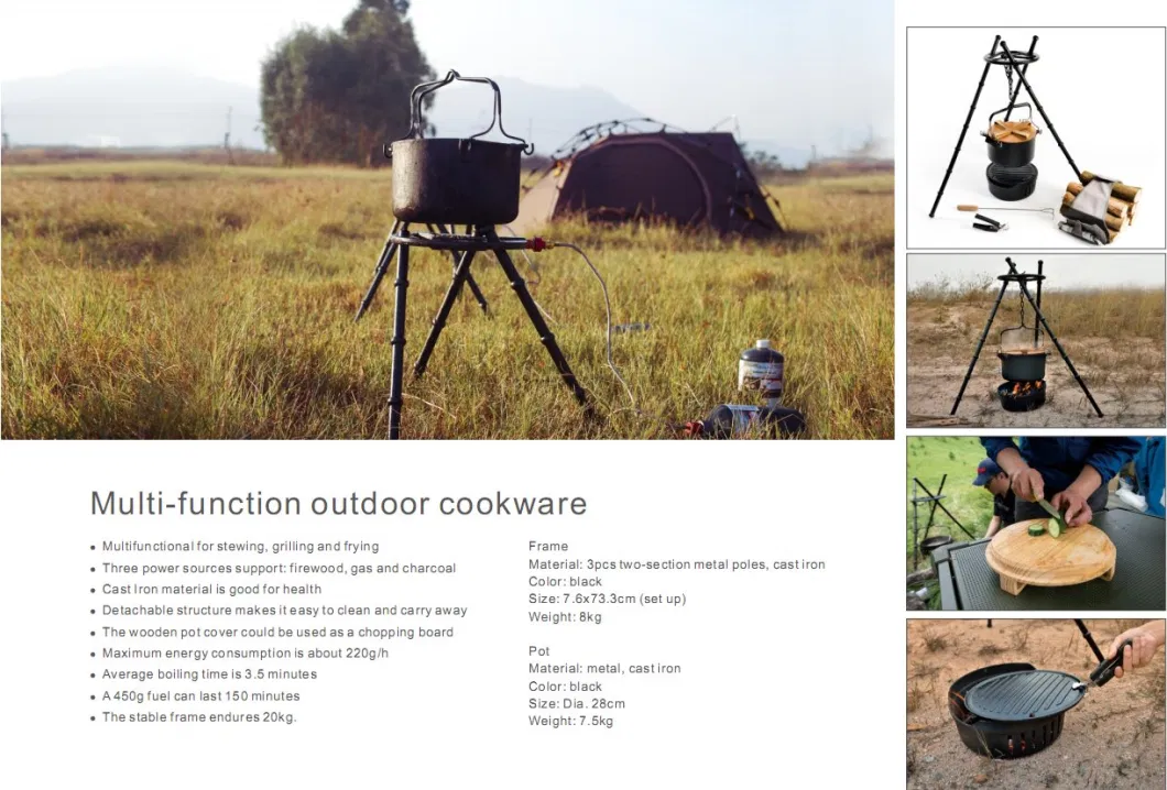 Wild Land Cast Iron Multi-Function Outdoor Cookware Picnic Cooking Pot