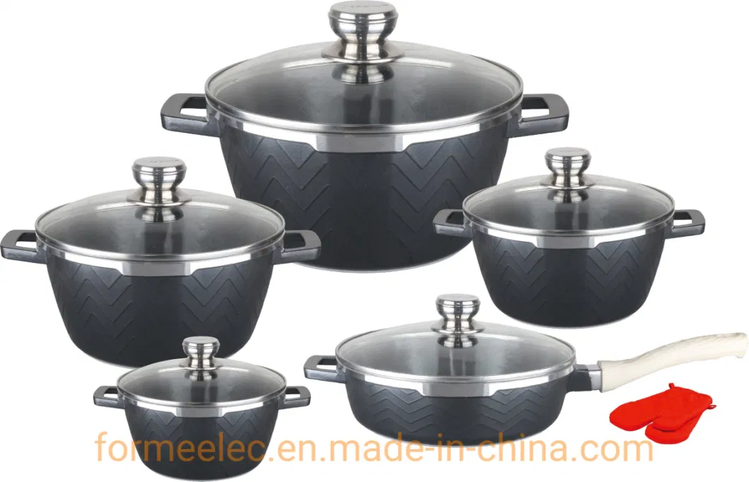 Ceramic Kitchenware Maifan Stone Casserole 6PCS Cookware Set Aluminum Granite Casserole Set