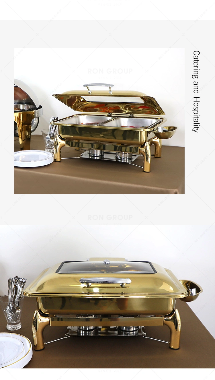 Factory Price Buffet Stove All Gold Round Food Warmer Electric Ues Fuel Use Chafing Dish