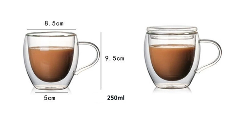 100ml 200ml 250ml 300ml Clear Handmade Borosilicate Dinnerware Double Wall Glass Flower Tea Coffee Cup Mug Set Teaset with Handle and Plate