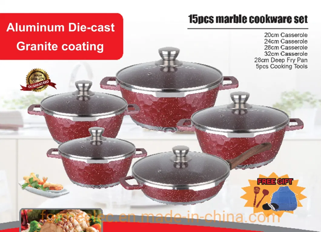 Ceramic Kitchenware Maifan Stone Casserole 6PCS Cookware Set Aluminum Granite Casserole Set