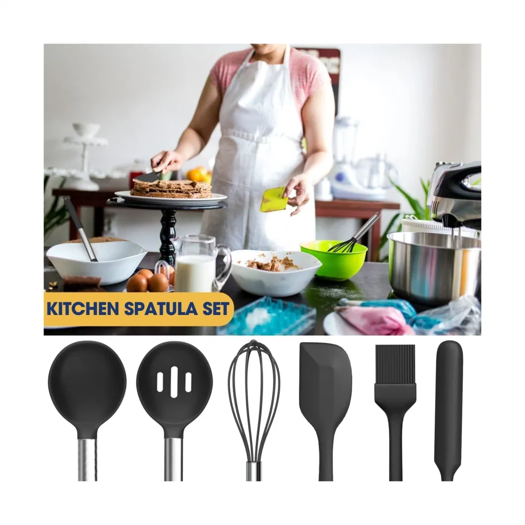 Heat Resistant Kitchen Accessories Cooking Utensil Kitchenware Non Stick Food Grade Handle Silicone Kitchen Utensils Set