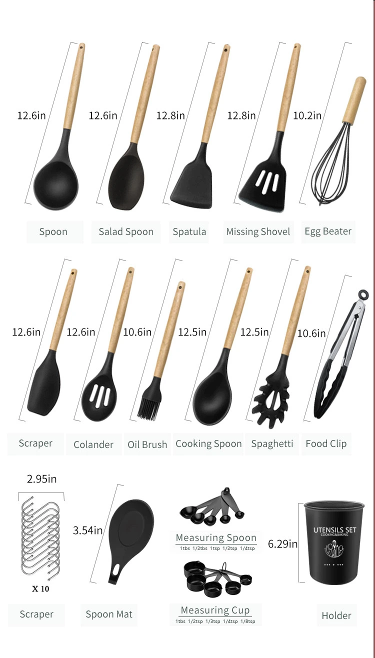 24 PCS Wooden Handle Silicone Cooking Kitchen Utensils Set