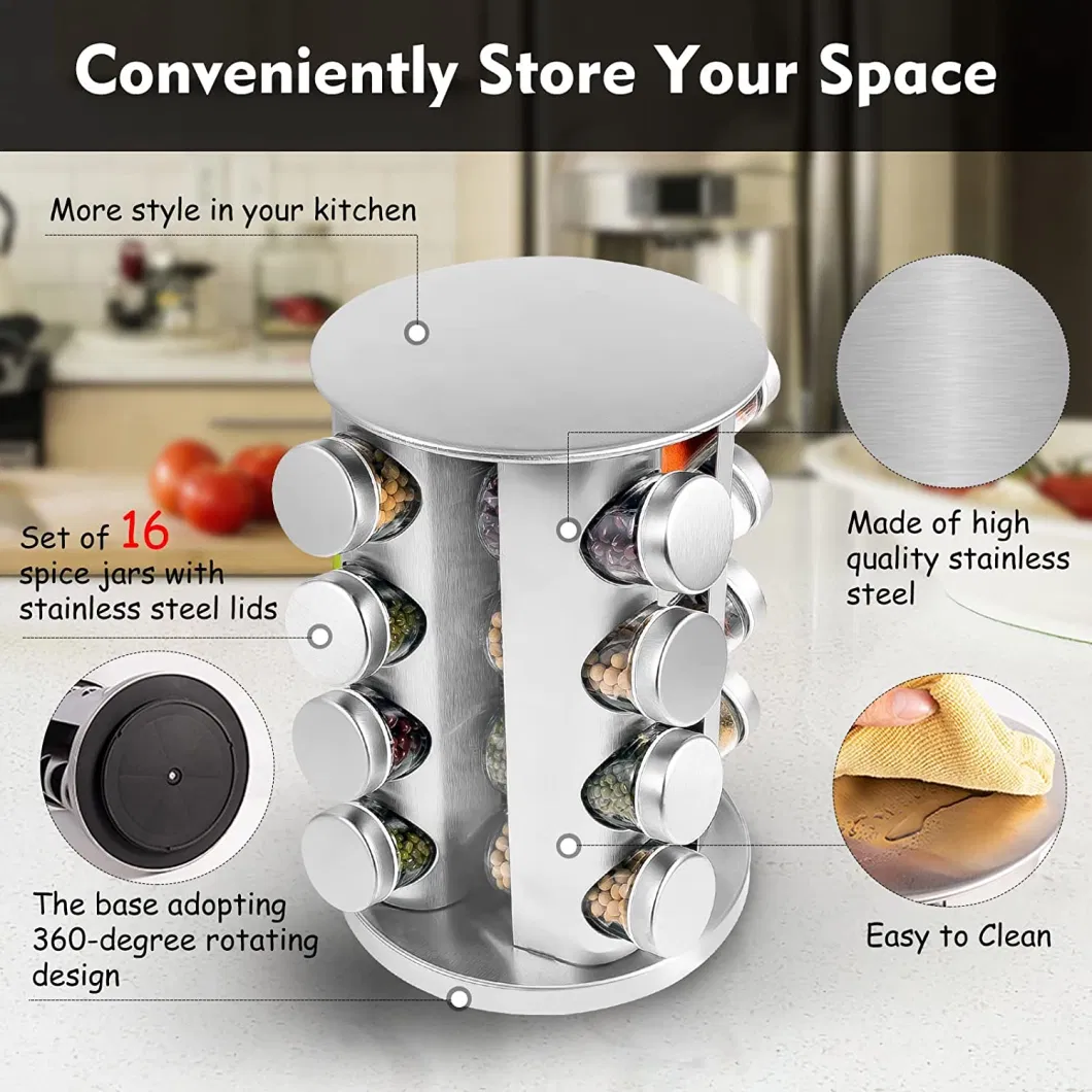 Lowest Price 360 Rotating Storage Spice Rack Stainless Steel Kitchen Spice Organizer Rack Rotated