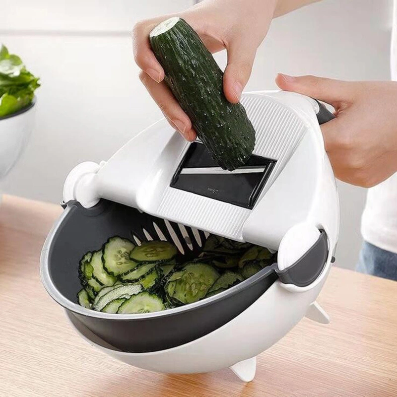 Rotate Vegetable Cutter Portable Slicer Chopper Grater Kitchen Tool 9 in 1 Multifunction Vegetable Cutter with Drain Basket Magic Bl11971