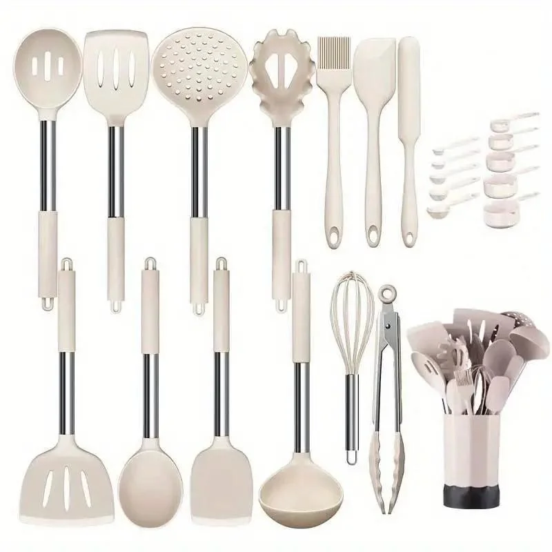 Heat Resistant Kitchen Accessories Cooking Utensil Kitchenware Non Stick Food Grade Handle Silicone Kitchen Utensils Set