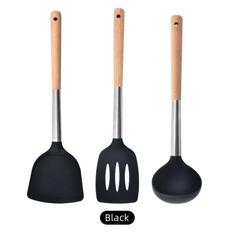 Non Stick Pot Silicone Wood Handle Kitchenware Set of Three Pieces