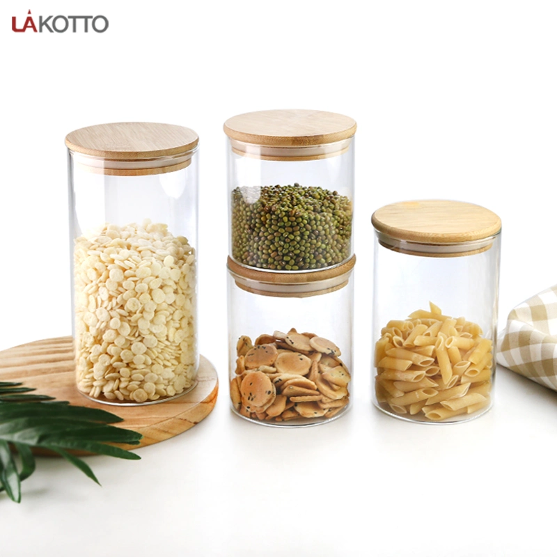 Sealed Glass Kitchen Jar Storage with Bamboo Lid for Kitchen, Bathroom and Pantry Glass Storage Jar