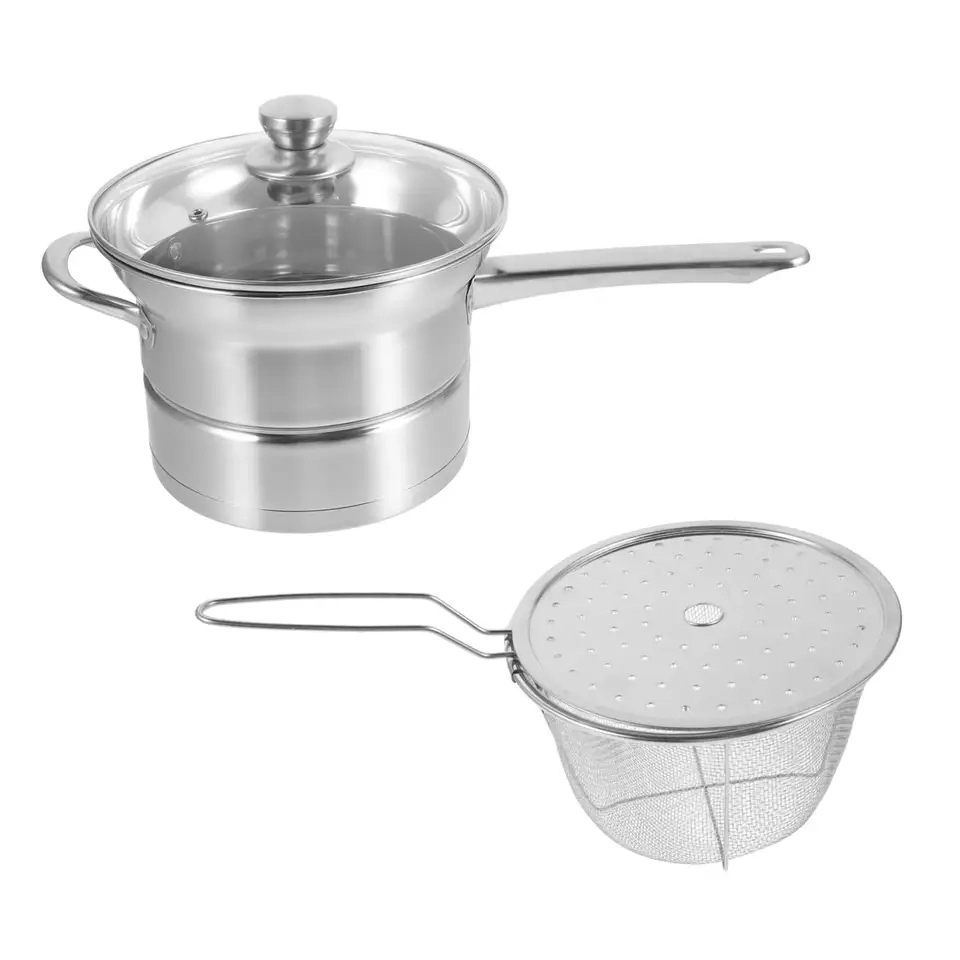 3PCS Stainless Steel Fryer Pot with Fries Basket Cookware Set Factory OEM