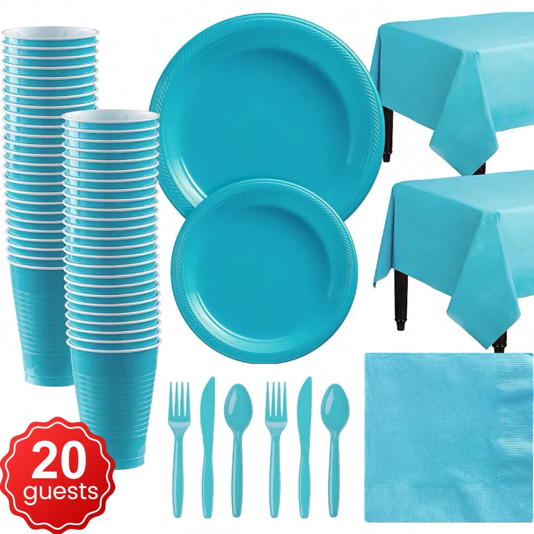 Party Supplies Plastic Plate Tablecloth Cup Napkin Solid Color Disposable Tableware Set