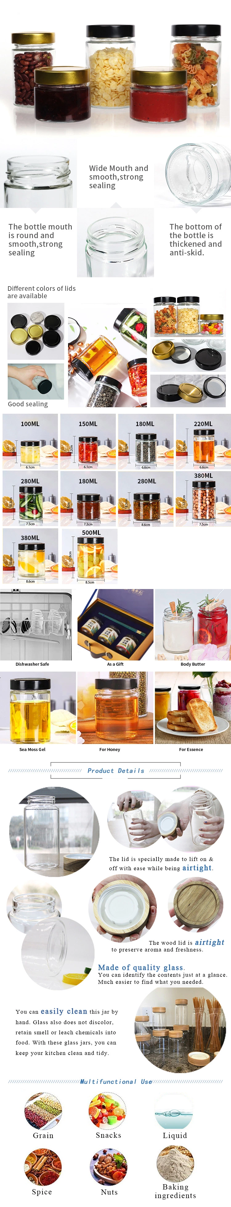 Wholesale 220ml Honey Jam Storage with Wooden Lid Food Grade Glass Bottle Sealed Cans Honey Jars with Mixing Rod
