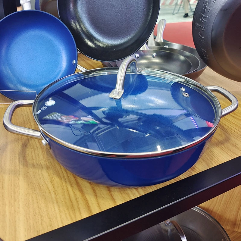 2PCS Hot Sale Cast Iron Enamel Nonstick Coating Casseroles Lightweight Cookware Flat Bottom Saucepan with Glass Lid