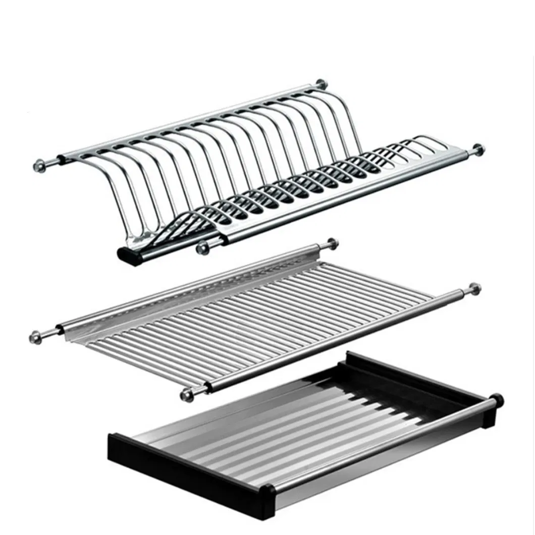 Wall Mounted Cabinet Hanging Stainless Steel Tray Organizer Unit Kitchenware Plate Storage Shelf Holder Kitchen Cabinet Accessory Cupboard Drainer Dish Rack