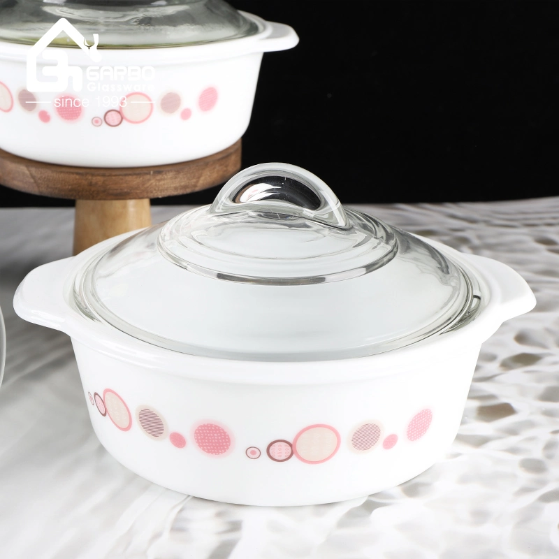 South America Hot 3PCS Opal Glass Casserole Set with Decal and Transparent Glass Lid Home Use Dinner Soup Tureen
