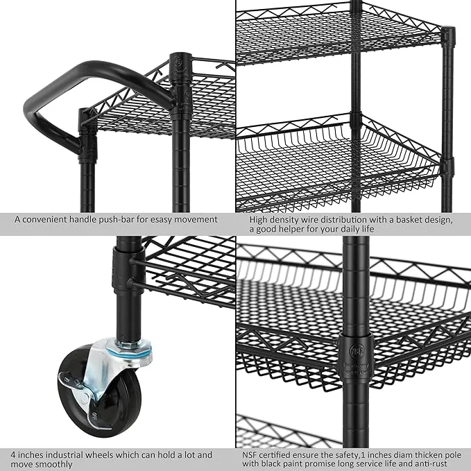 Kitchen Storage Metal Carts Commercial Use Wire Shelving