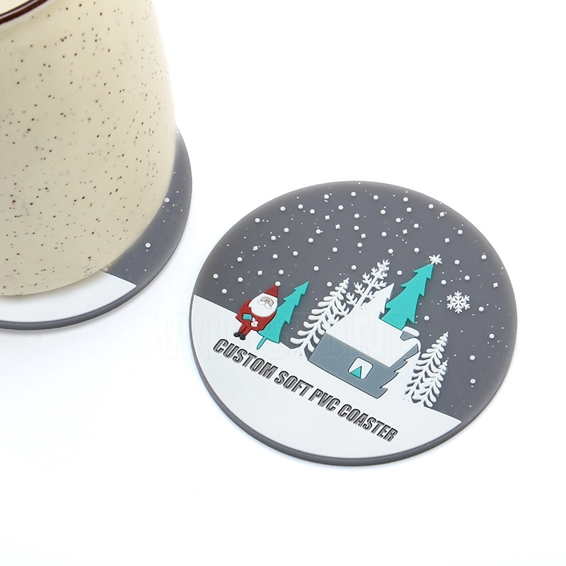 Factory Price Custom Logo Wholesale Round Christmas Santa Claus Rubber Soft PVC Silicone Cup Coaster for Drink