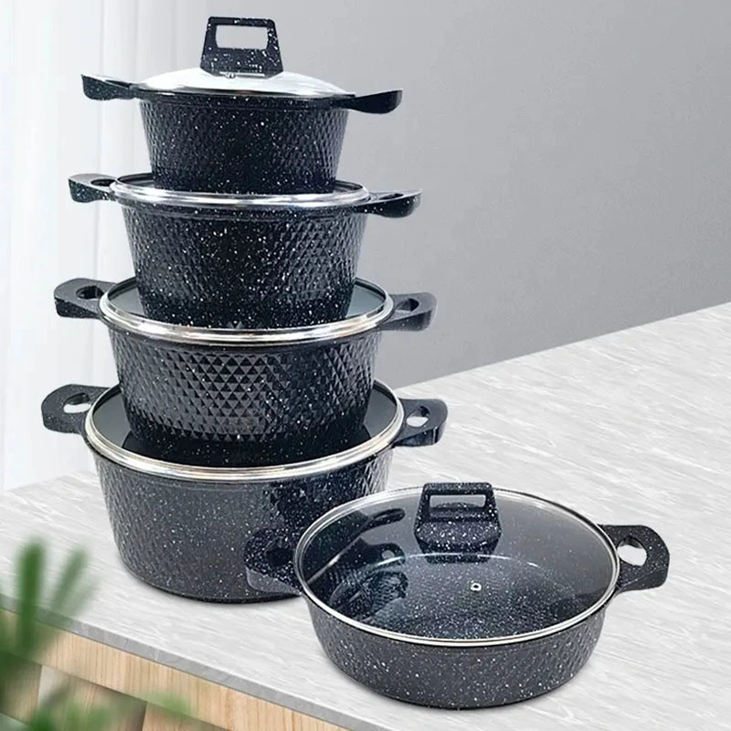 Stainless Steel Wooden Handle Soup Pot 6-Piece Household Cooking Pot Set Induction Cookware Set